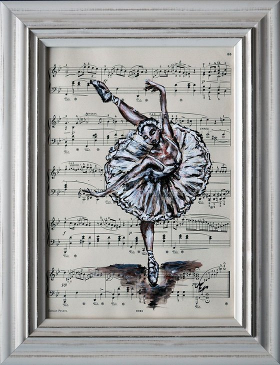 Framed Ballerina XVIII -Vintage Music Page, GIFT idea