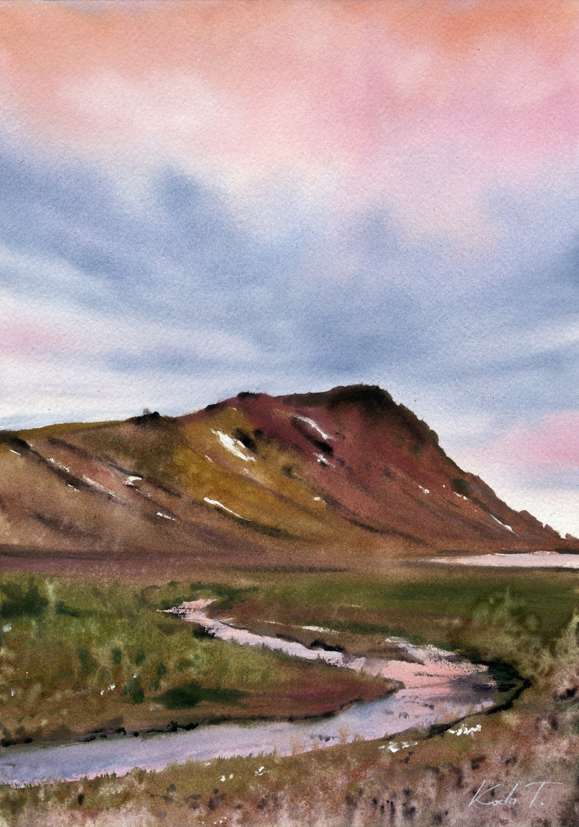 Impressionistic Landscape Watercolour By Tetiana Koda, 8 X 12", A Peaceful Evening, Original Artwork