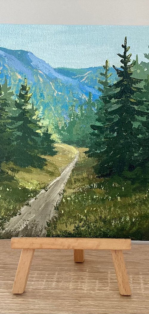 Forest Landscape Acrylic Painting Original Art Miniature 6 x 6 by Tetiana Vysochynska