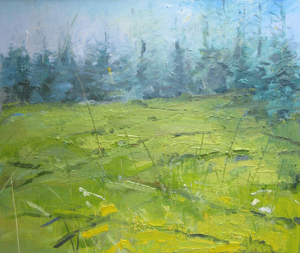 Impressionistic Landscape Oil Painting By Alan Pergusey, 18 X 15, Forest Clearing, Original Artwork