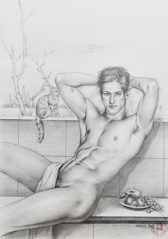 Young  man with a cat