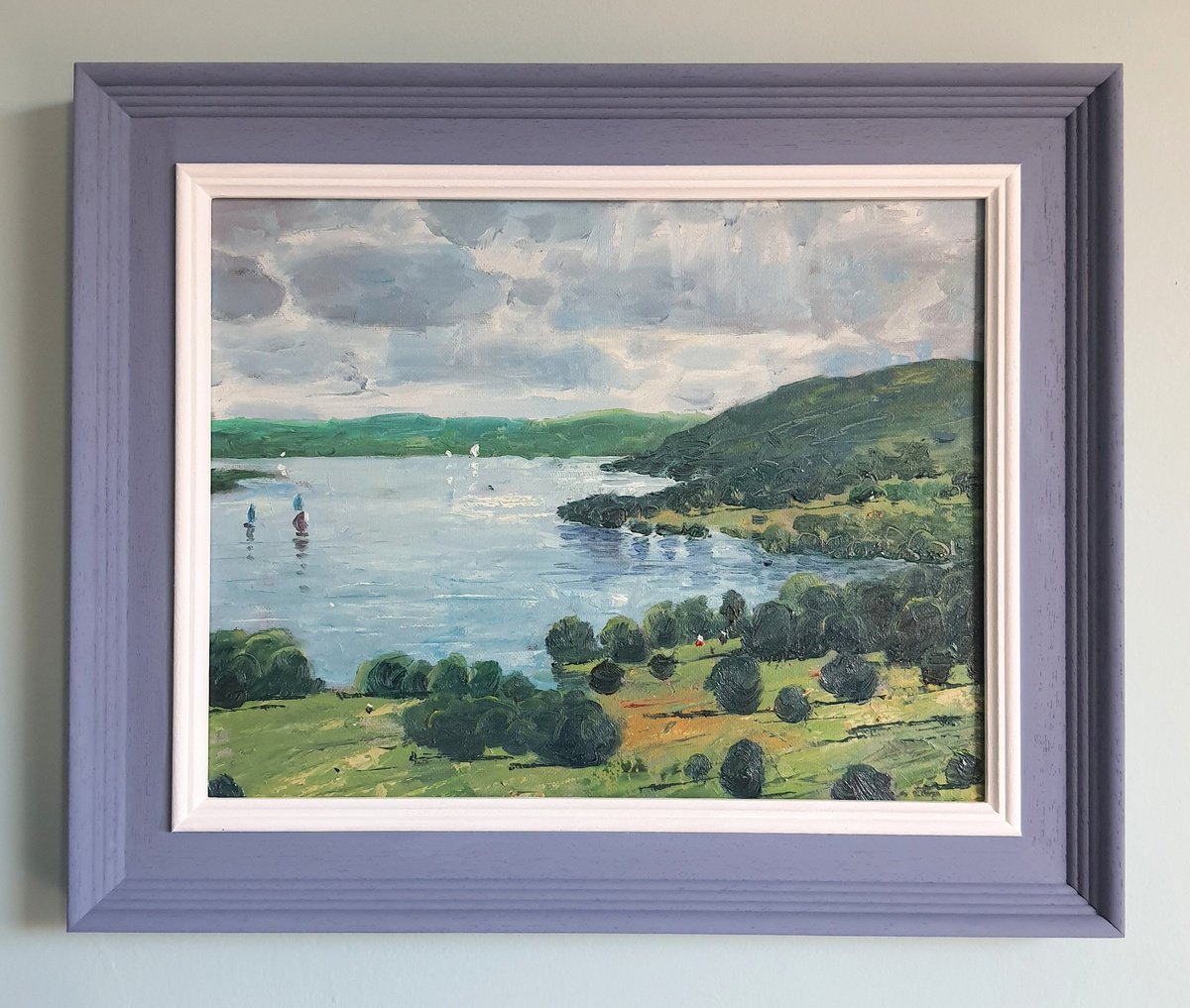 Impressionistic Landscape Oil Painting By Roberto Ponte, 18 X 15", Lake Windermere, Lake District, Original Artwork