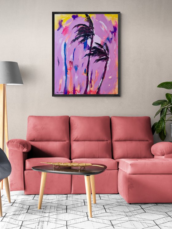 Bright painting - "Pink palms" - Pop Art - 100x80cm - 2021