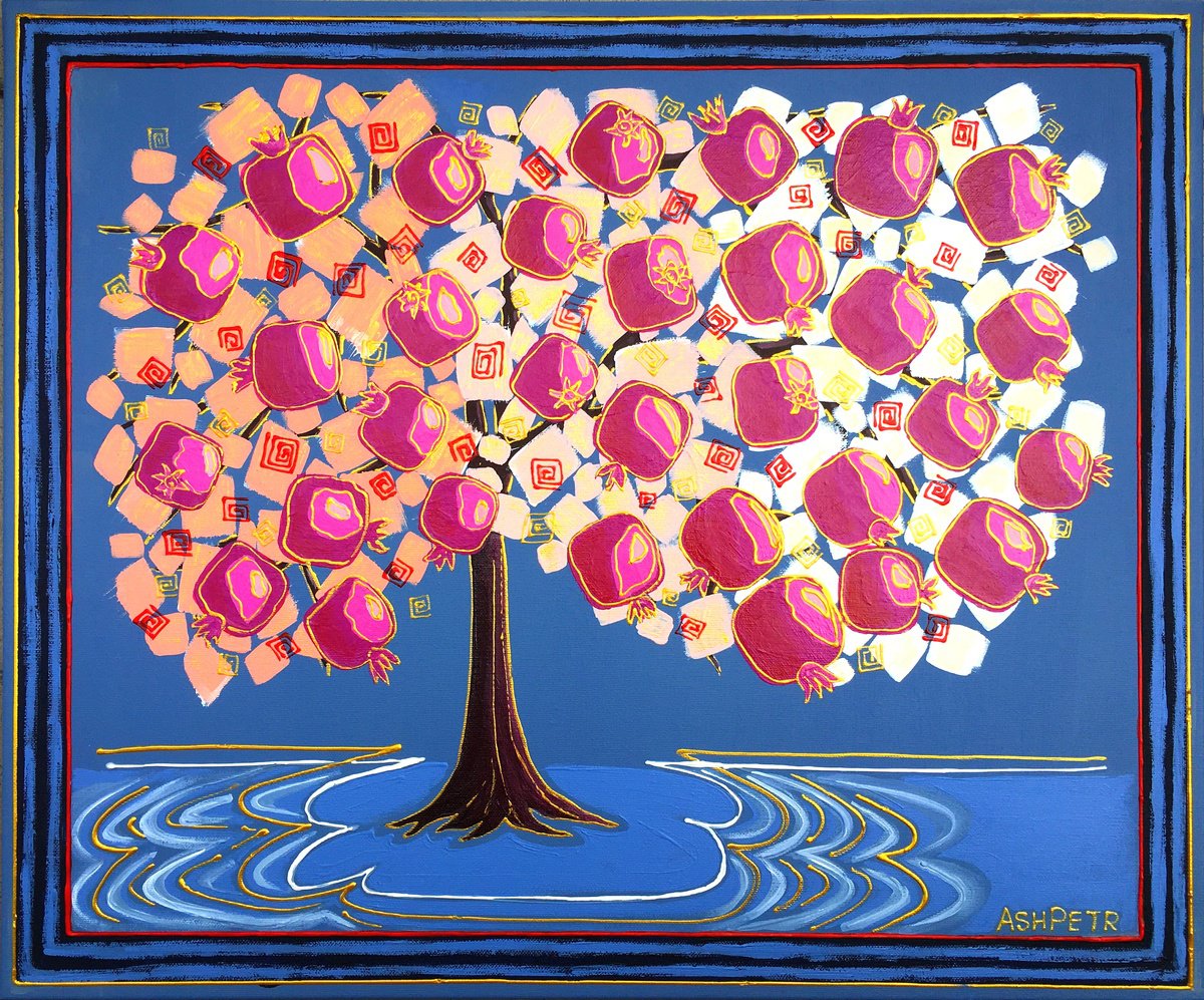 Abstract Acrylic Painting By Ashot Petrosyan, 24 X 20, Pomegranate Paradise, Original Artwork