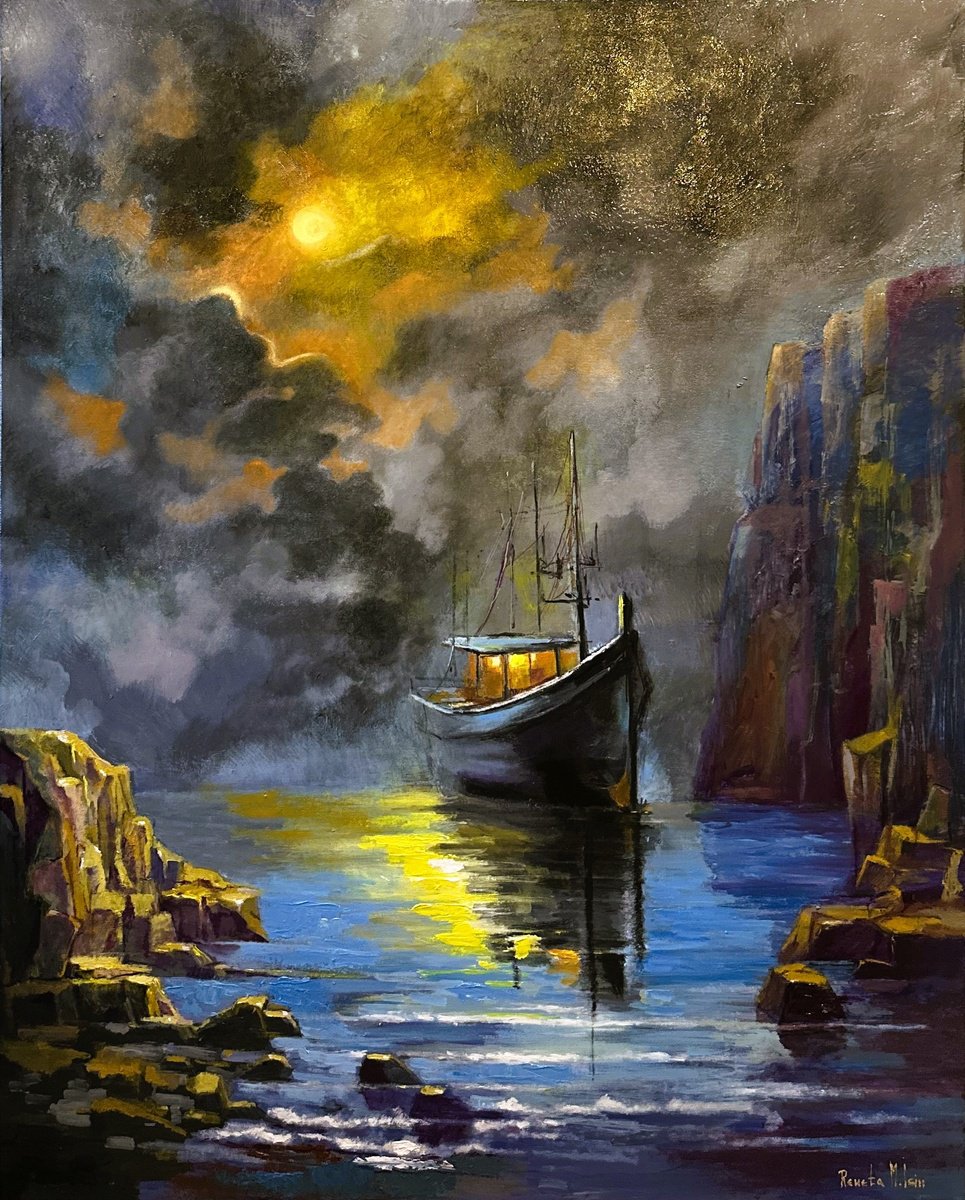 Impressionistic Landscape Oil Painting By Reneta Isin, 31 X 39", " After A Storm ", Original Artwork