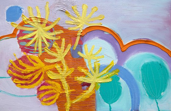 Yellow Cluster Abstract Landscape Oil Painting