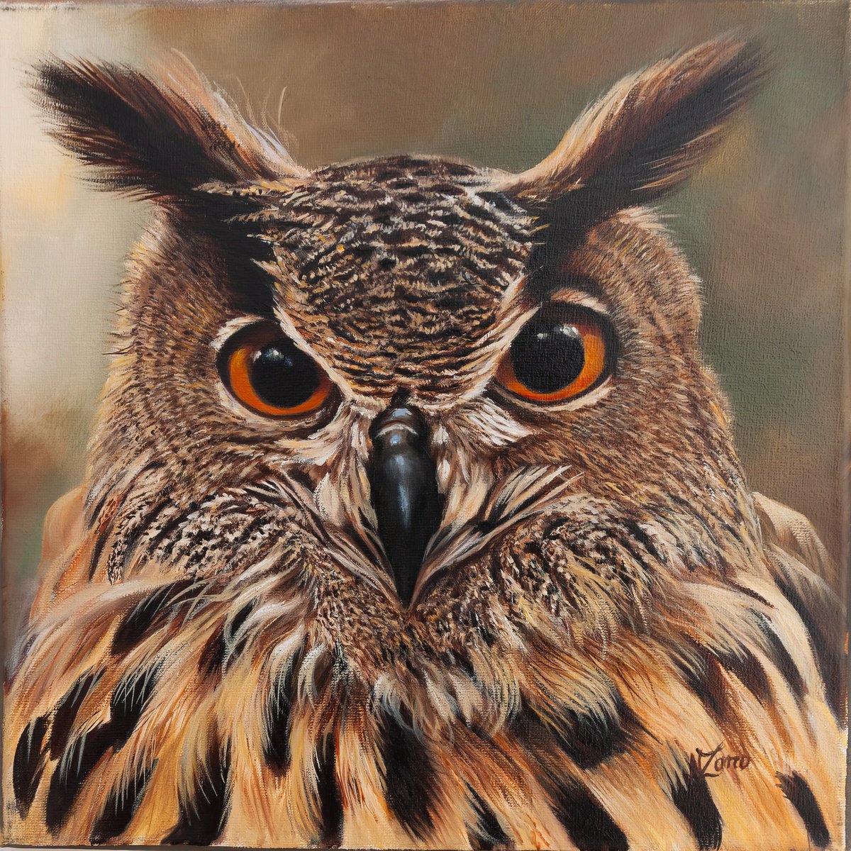Photorealistic Animal Oil Painting By Norma Beatriz Zaro, 12 X 12", Owl 7, Original Artwork