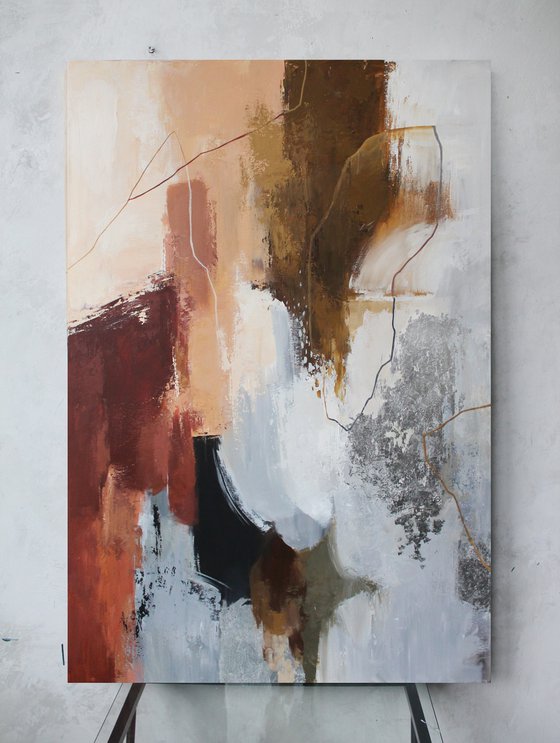 "Impression 2" Brown silver abstract acrylic