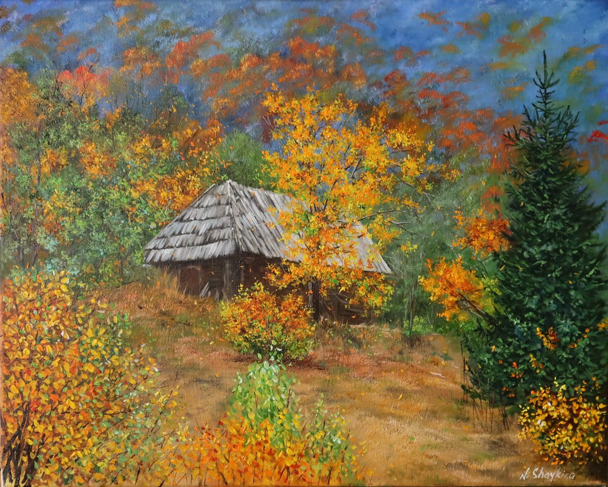 Impressionistic Landscape Oil Painting By Natalia Shaykina, 20 X 16", Autumn, Original Artwork
