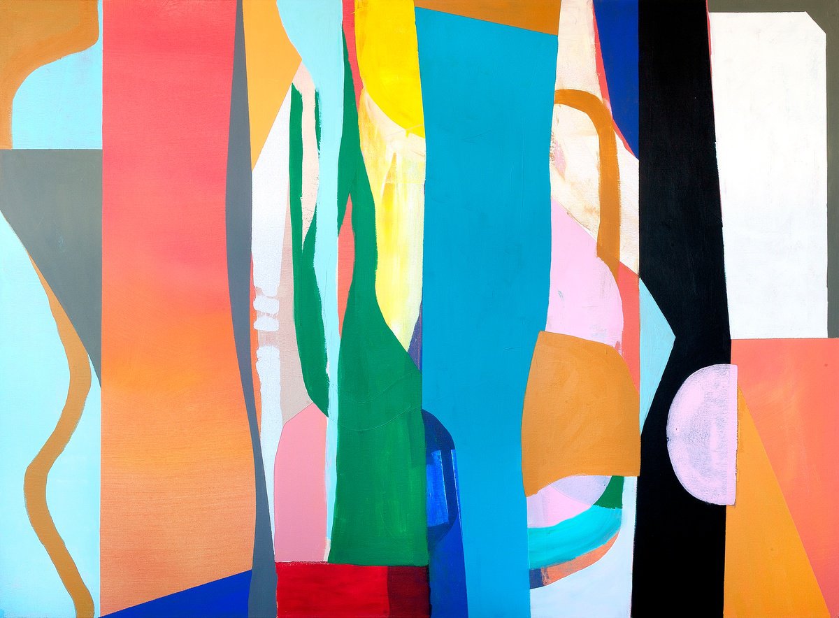 Geometric Abstract Acrylic Painting By Tommy Lennartsson, 59 X 43", Sunset, Original Artwork