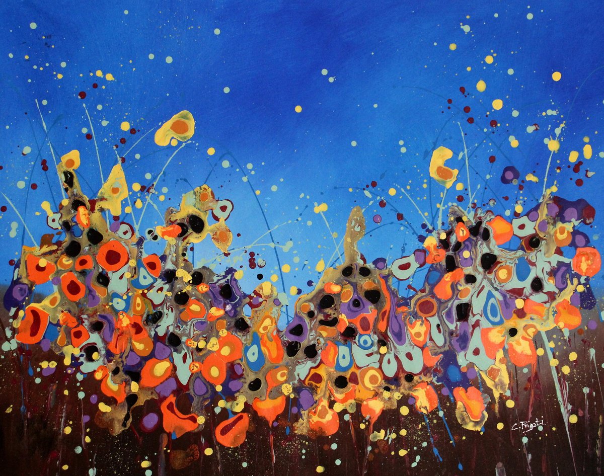 SPECIAL PROMO Night Tales #7 - Original abstract floral landscape by Cecilia Frigati