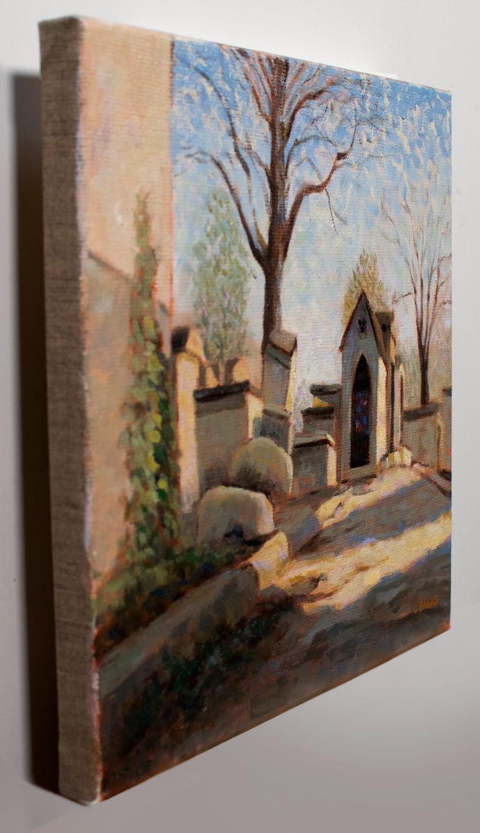 Impressionistic Landscape Oil Painting By Gav Banns, 12 X 12, Paris Pere Lachaise Cemetery Tombs And Sepulchre, Artfinder