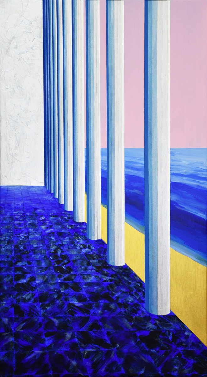 Geometric Cityscapes Acrylic Painting By Zeljka Paic, 20 X 35", Escape Viii, Original Artwork