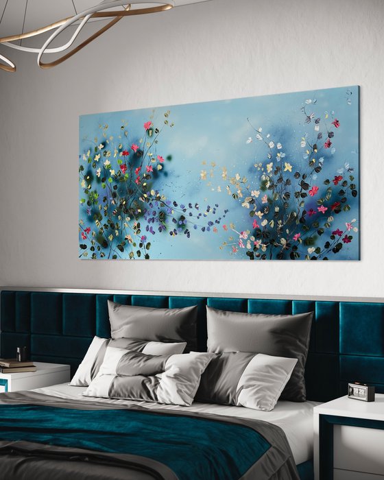 Extra large blue acrylic painting "Sky Blooms”
