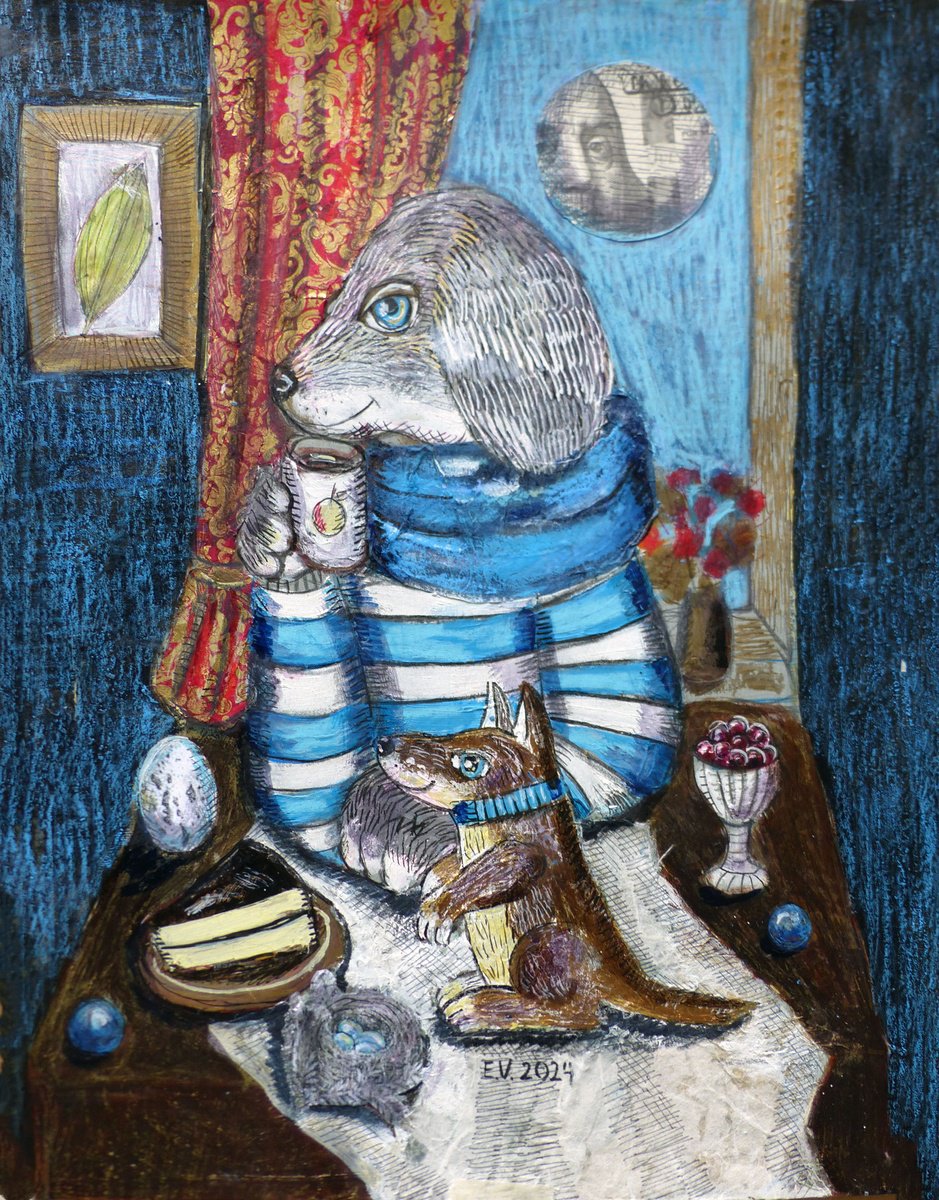 Surrealistic Animal Painting By Elizabeth Vlasova, 11 X 14, Morning Dream, Original Artwork