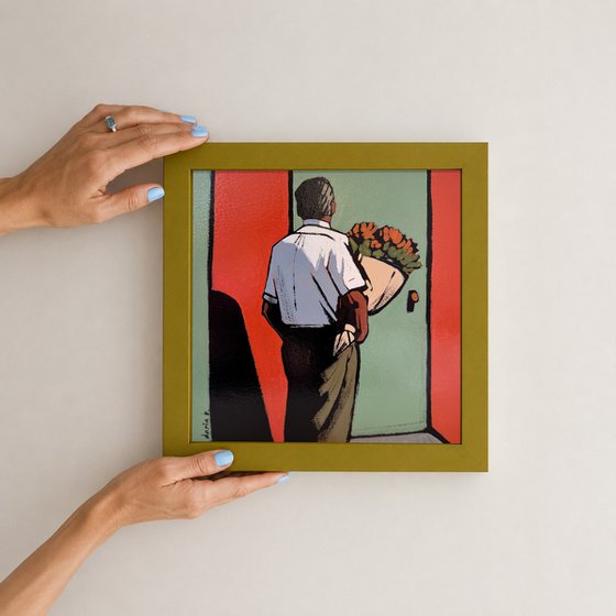 Man with Flowers Small Original Painting
