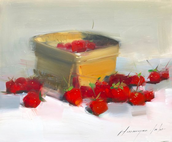 Strawberries, Still Life Original oil painting, Handmade artwork, One of a kind
