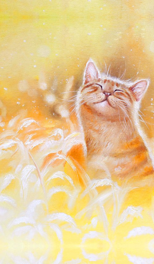 Custom order, Happiness, Cat oil painting by Annet Loginova