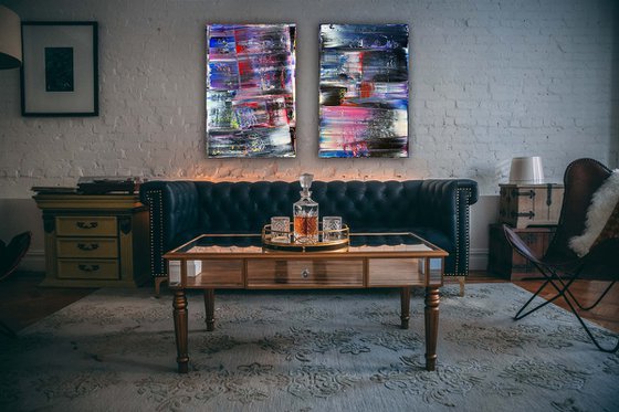 "Serious Moonlight" - Save As A Series - Original PMS Abstract Acrylic Painting Diptych On Canvas - 48" x 36"
