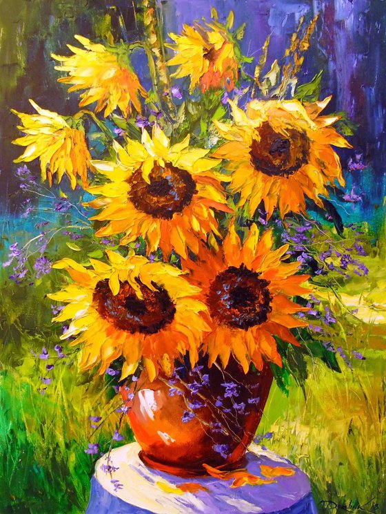 Bouquet of sunflowers in nature