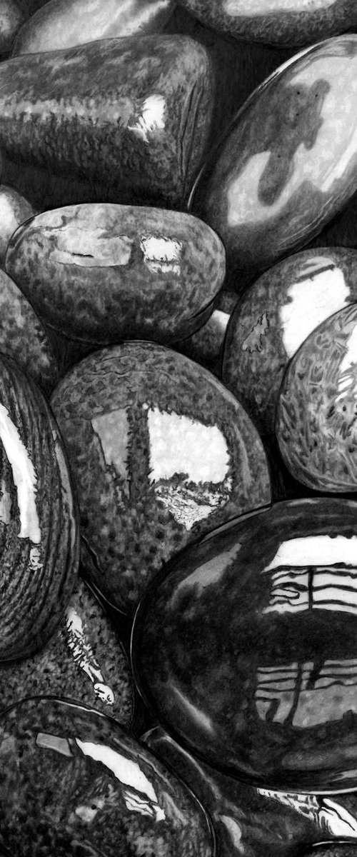 Wet Pebbles #1 (Pencil Drawing) by Paul Stowe
