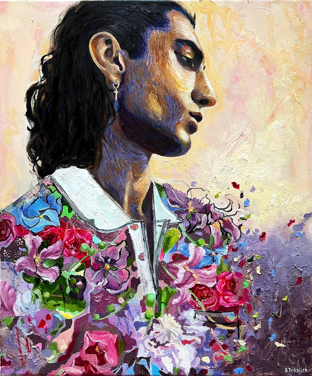 Abstract Portrait Oil Painting By Olha Trykolich, 20 X 24", Moon In Pisces, Original Artwork