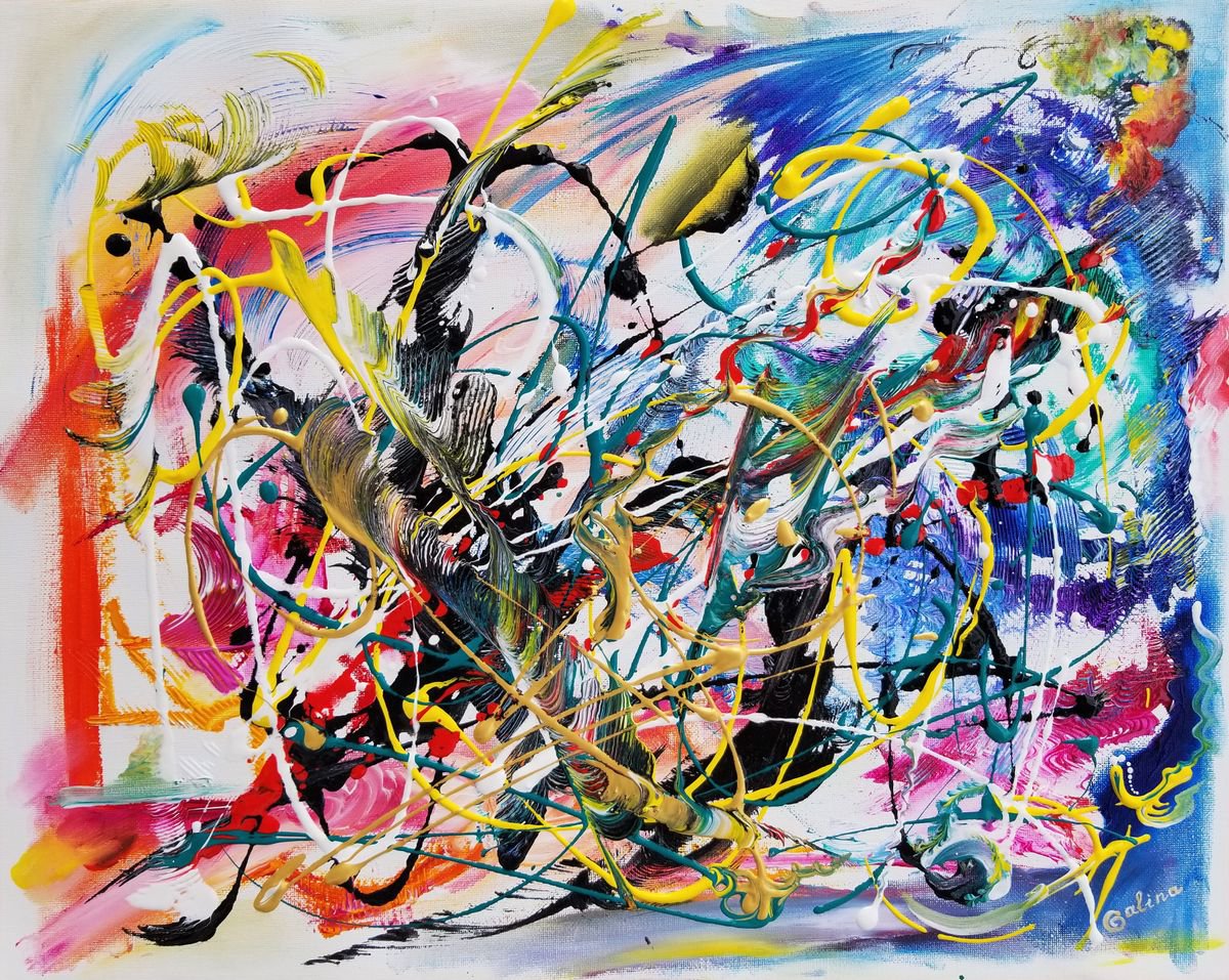 Expressive Abstract Acrylic Painting By Galina Victoria, 20 X 16, Awakening, Original Artwork