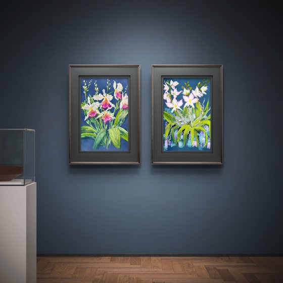 Set of 2 Wild orchids Pastel