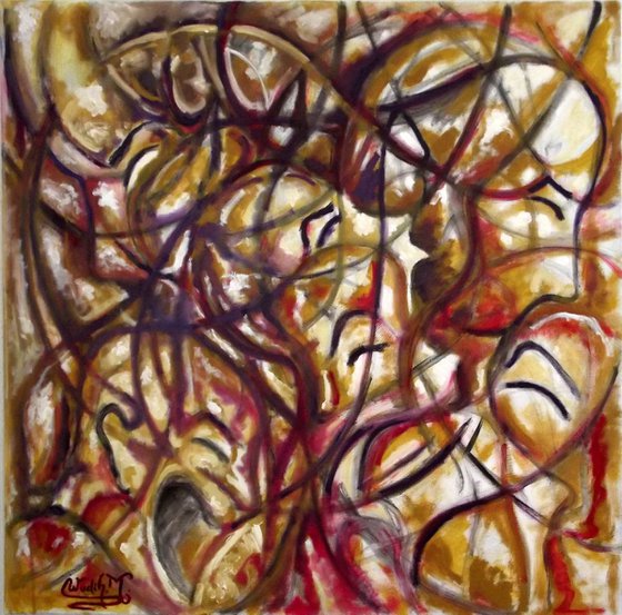 THE CHAOS - Illusionistic figures - Face combination - Big size Oil on canvas  (100×100cm)