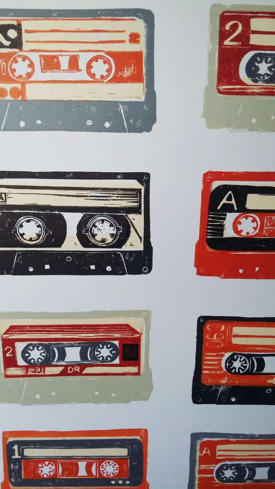 Linocut cassette tapes #60