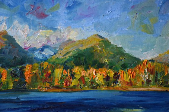 Oil original painting Autumn mountains in Slovakia