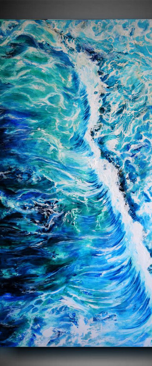 Waves / 90 cm x 50 cm Modern  Sea brush palette knife Art by Anna Sidi-Yacoub