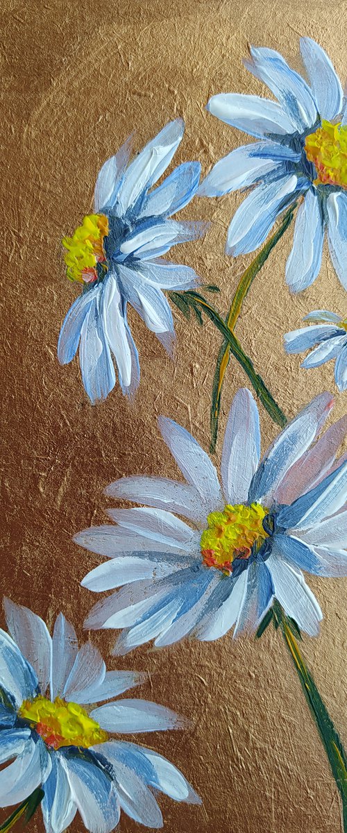 Chamomile flowers - acrylic, flowers, painting, chamomile, chamomile acrylic painting, small painting by Anastasia Kozorez