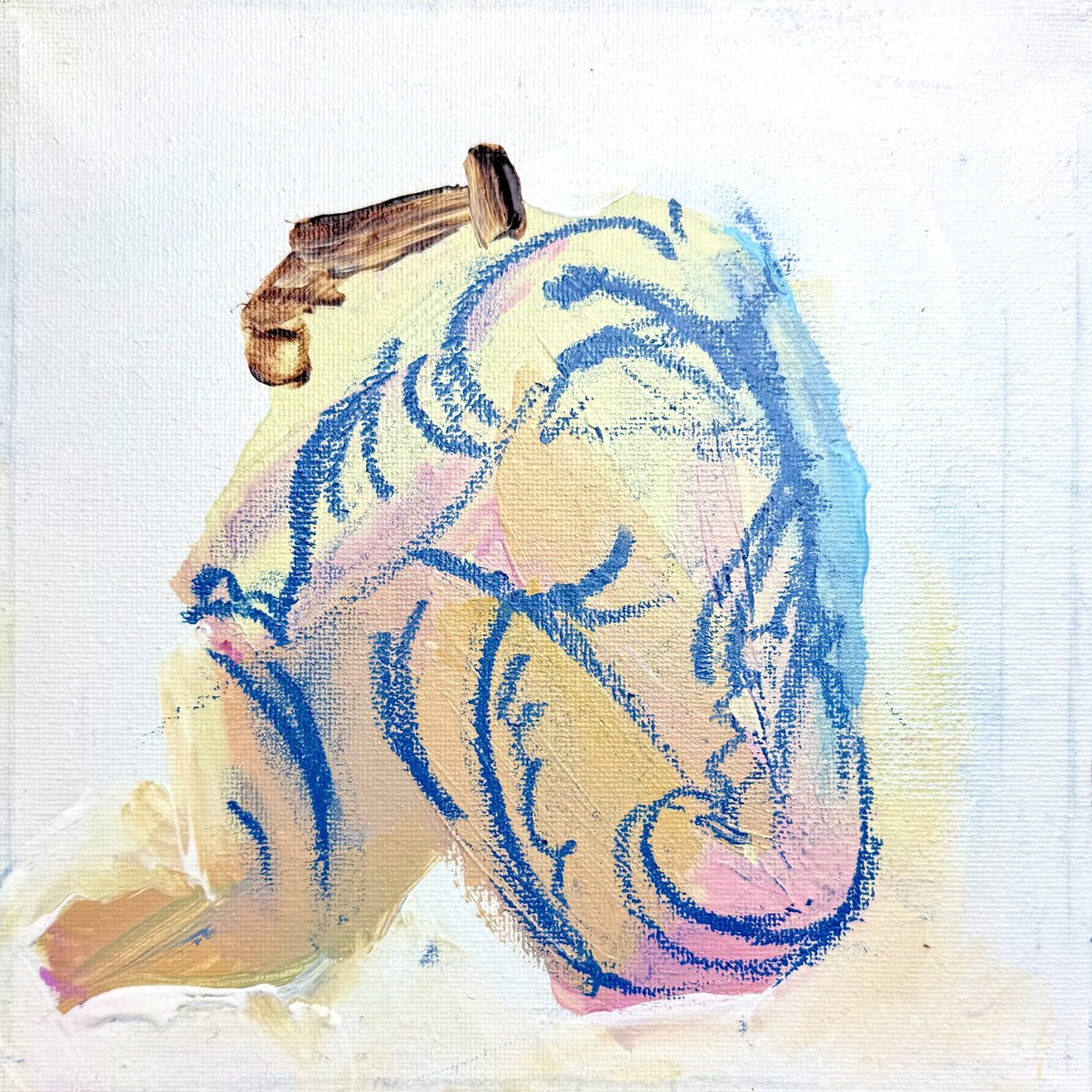 Abstract Portrait Acrylic Painting By Belyaeva Oleksandra, 8 X 8, Seated, Original Artwork