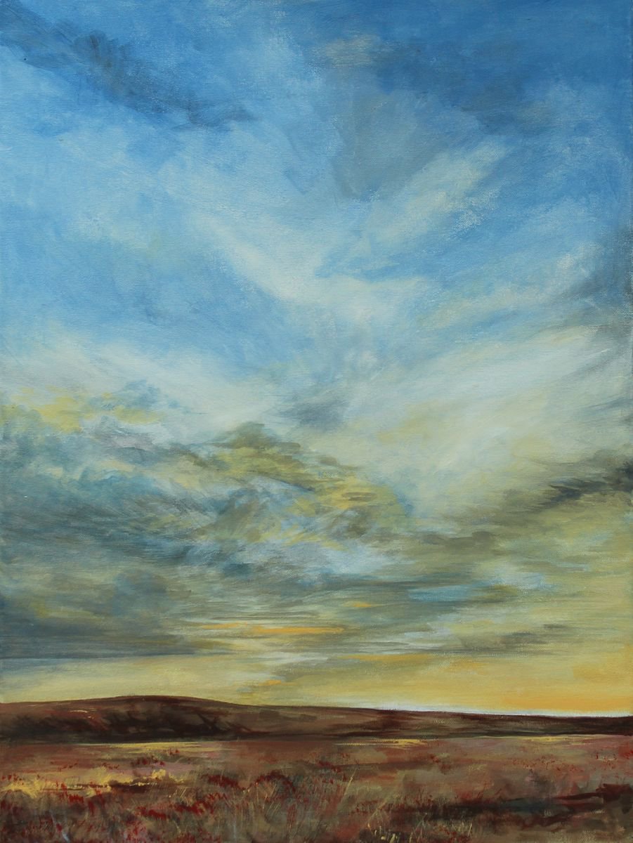 Impressionistic Landscape Acrylic Painting By Mark Skirving, 20 X 26", Morning Sky, Original Artwork