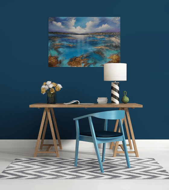 A beautiful large modern semi-abstract seascape painting "Wonderland"