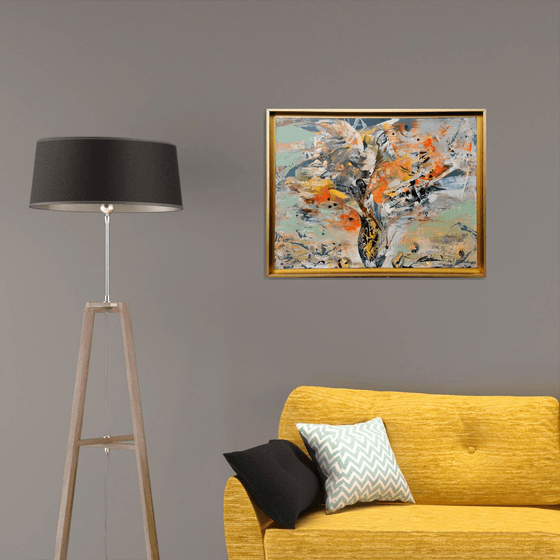 Beautiful green and orange framed painting about eternity and perenity still life painting by O KLOSKA
