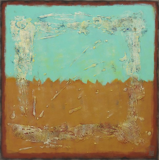 Sand & Turquoise Square Painting - Abstract Art - Ronald Hunter - 17J