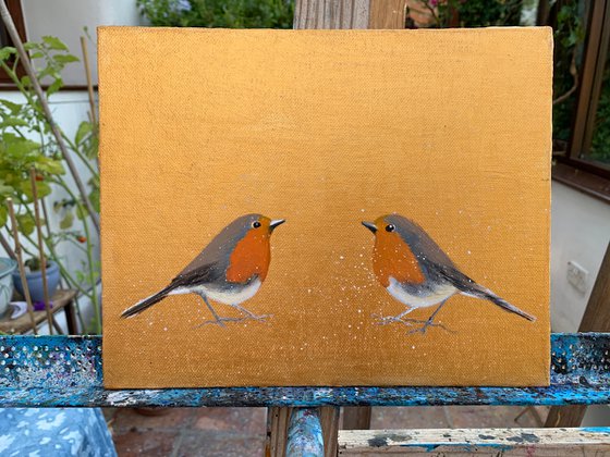 Two Little Robins ~ Framed