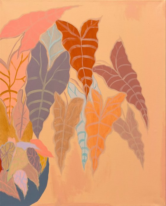 ‘Burnt Coral Alocasia and Begonia’ diptych