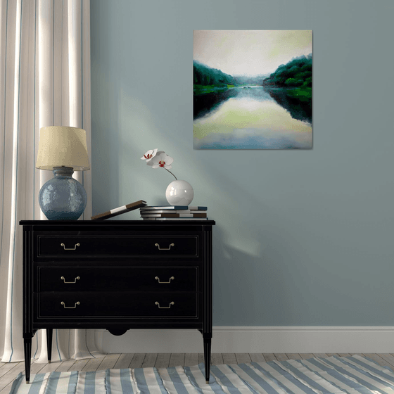 Landscape painting on canvas "Reflection” Oil