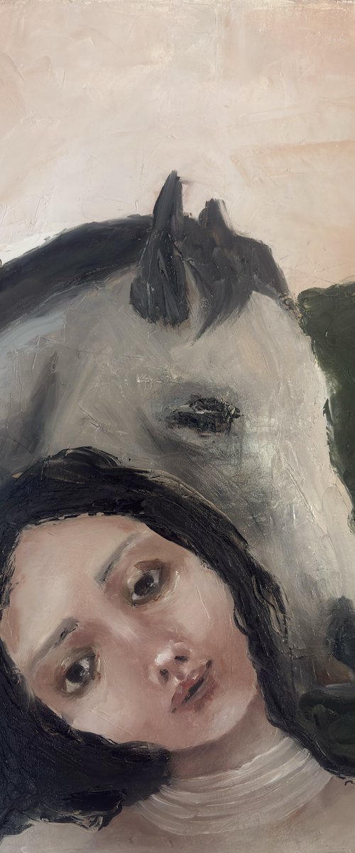 Freedom female with wild horse by Daniela Nocito
