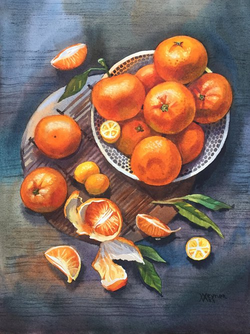 Still life with tangerines by Natalia Veyner