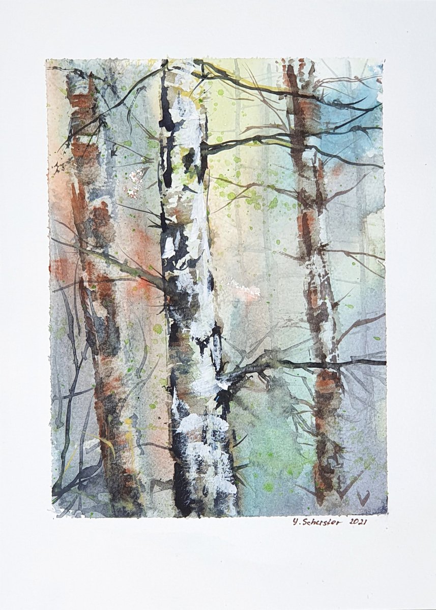 20/20 ORIGINAL WATERCOLOR painting. Trees series by Yulia Schuster