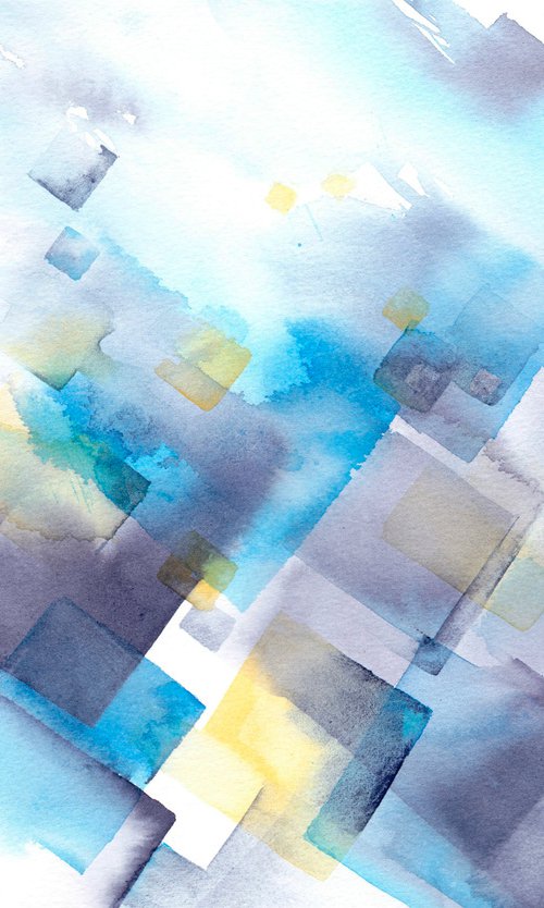 Abstract art, watercolour painting, Geometric, soft colours by Anjana Cawdell