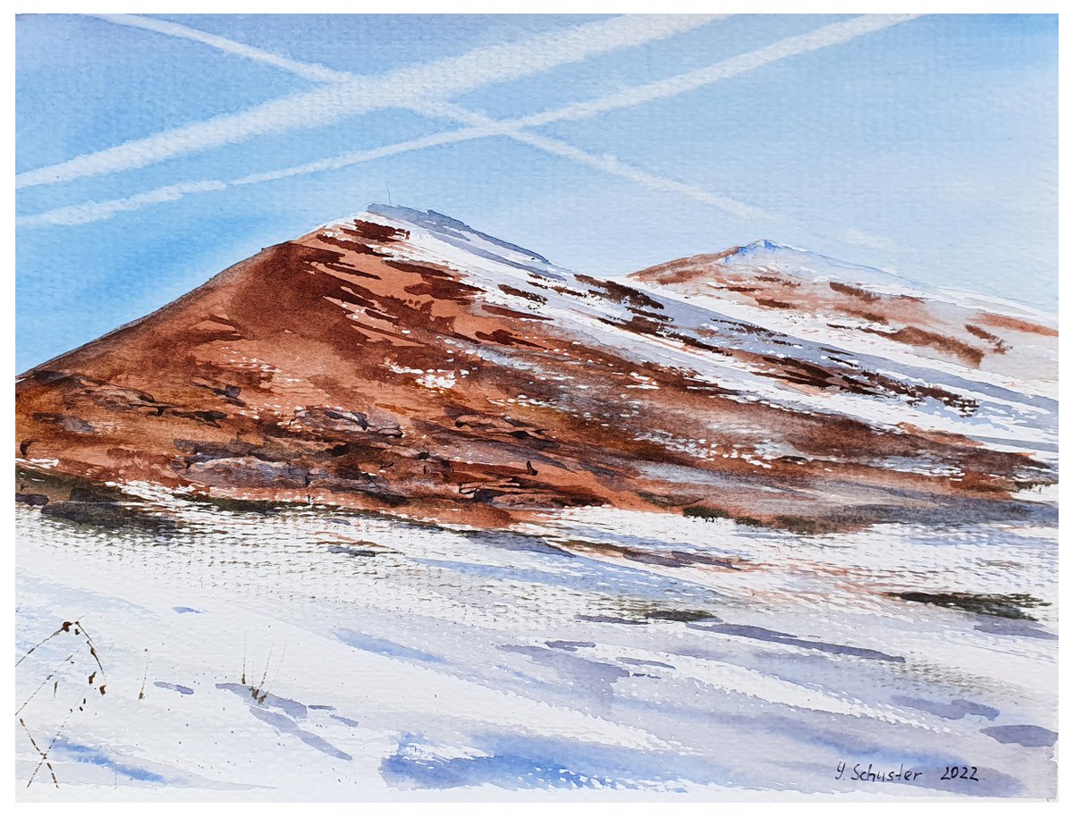 Impressionistic Landscape Watercolour By Yulia Schuster, 12 X 9", Mountain Serenity, Original Artwork