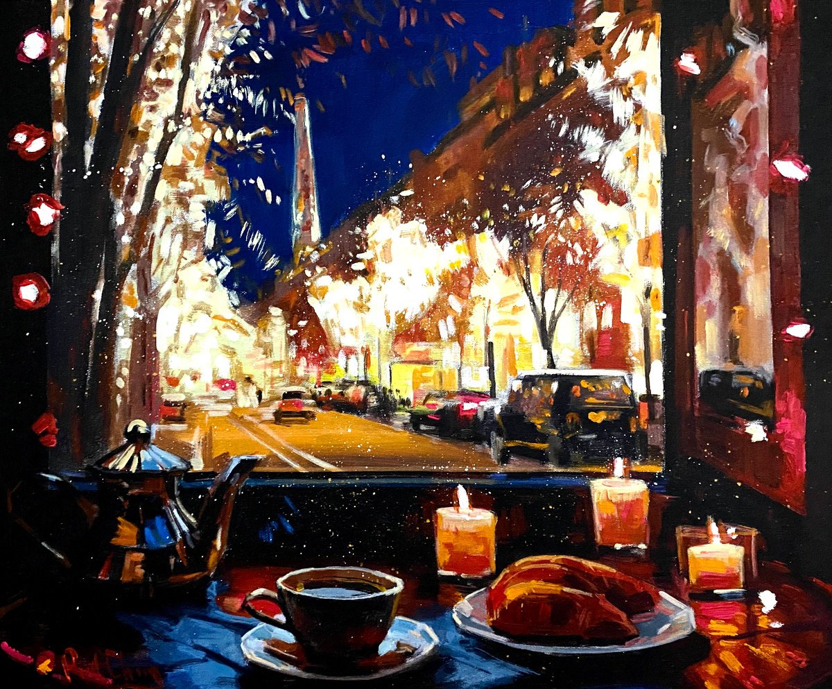 Impressionistic Cityscapes Acrylic Painting By Paul Cheng, 24 X 20", Sparking Night View, Original Artwork