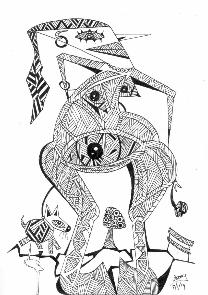 Surrealistic Portrait Ink Drawing By Spencer John Derry, 8 X 12", Dog Walking A Woman, Original Artwork