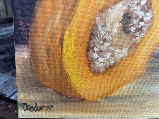 A small pumpkin cut in a half