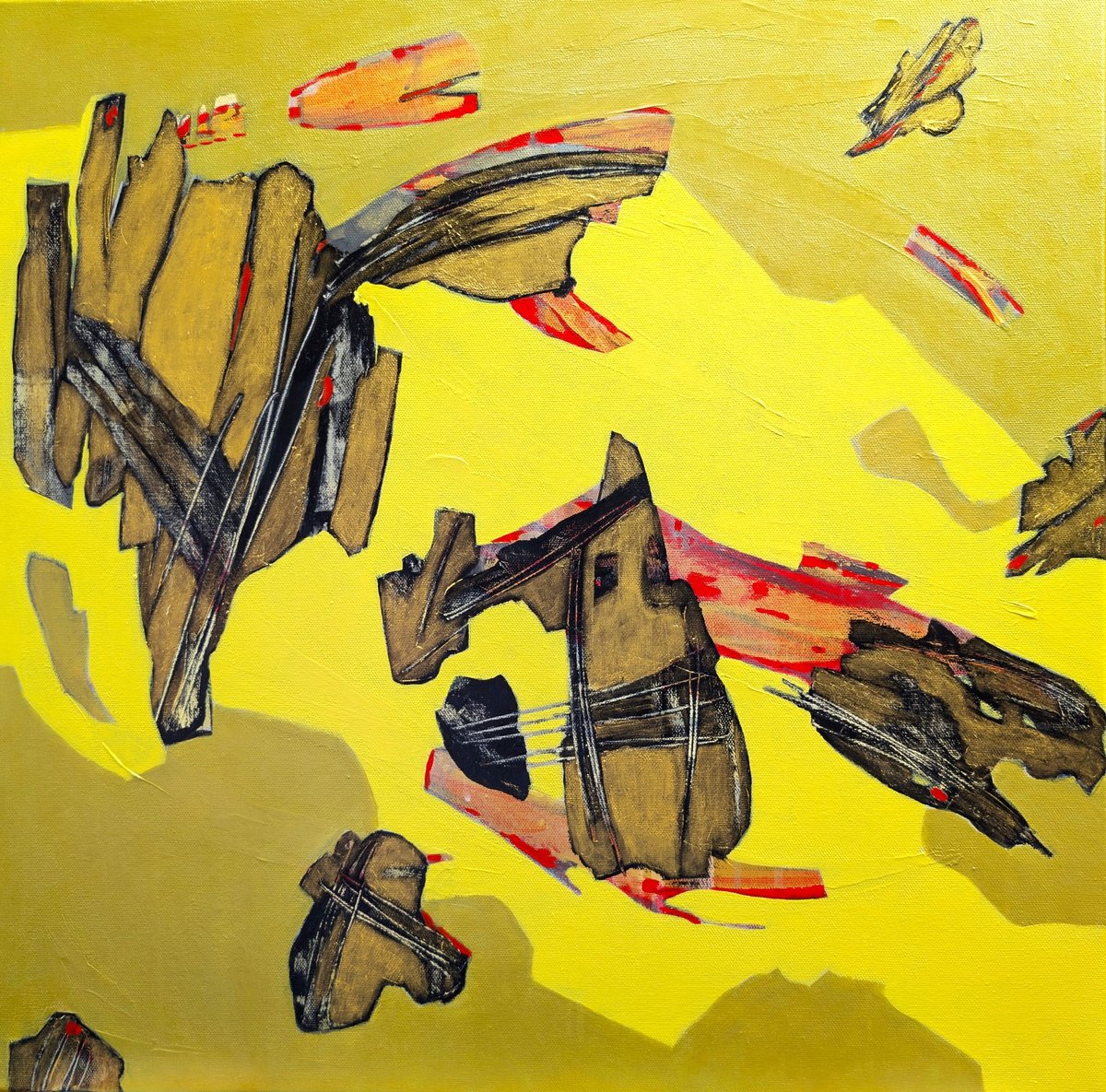 Abstract Acrylic Painting By Veta Barker, 24 X 24", Golden Acting., Original Artwork